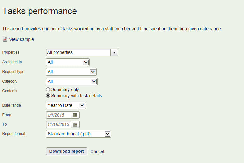 task performance filters buildium